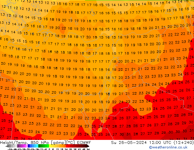 Height/Temp. 850 гПа ECMWF Вс 26.05.2024 12 UTC