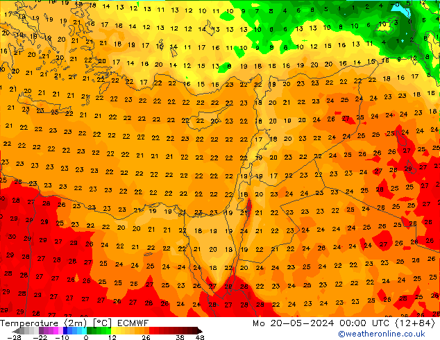 Temperatuurkaart (2m) ECMWF ma 20.05.2024 00 UTC