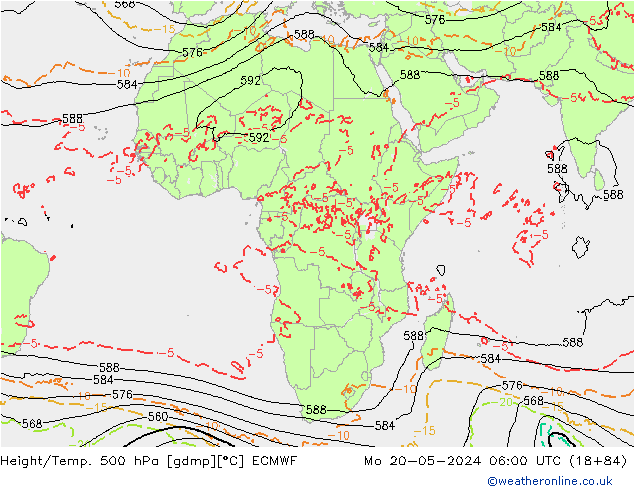 Z500/Rain (+SLP)/Z850 ECMWF pon. 20.05.2024 06 UTC