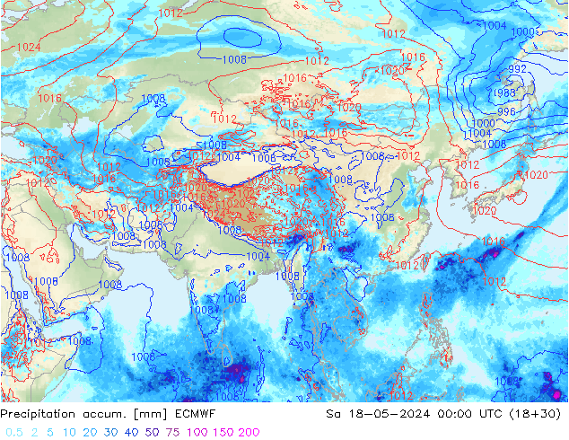 Precipitation accum. ECMWF Sa 18.05.2024 00 UTC