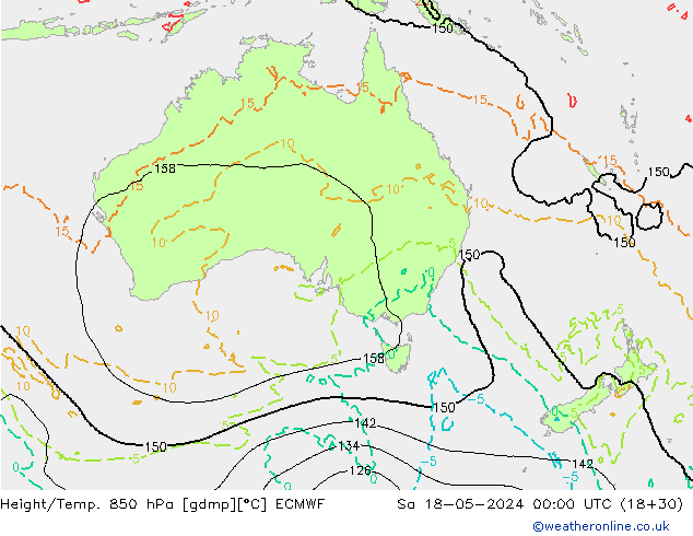 Geop./Temp. 850 hPa ECMWF sáb 18.05.2024 00 UTC