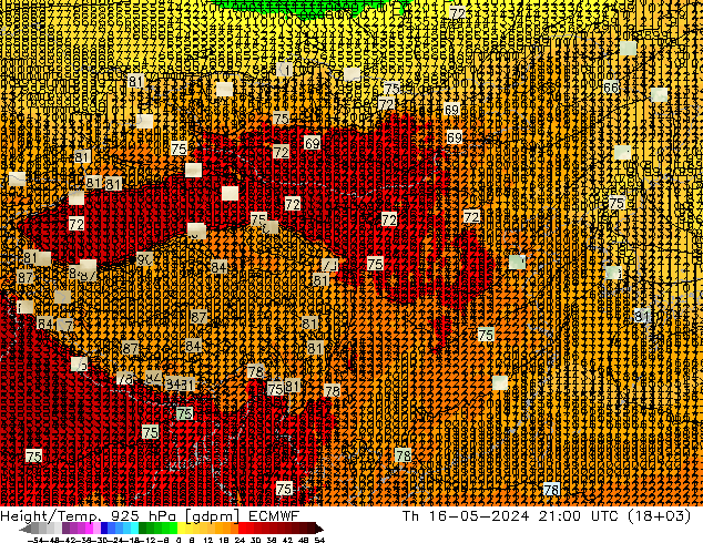 Height/Temp. 925 hPa ECMWF 星期四 16.05.2024 21 UTC