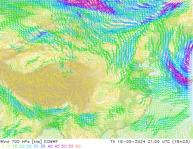 Wind 700 hPa ECMWF do 16.05.2024 21 UTC