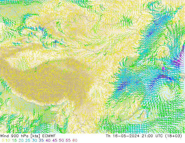 Wind 900 hPa ECMWF Čt 16.05.2024 21 UTC
