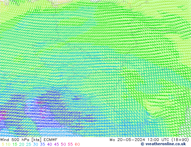 Wind 500 hPa ECMWF Mo 20.05.2024 12 UTC