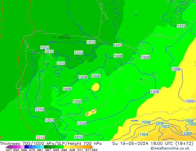Thck 700-1000 hPa ECMWF dim 19.05.2024 18 UTC