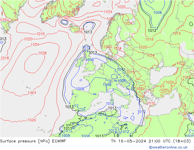 Surface pressure ECMWF Th 16.05.2024 21 UTC