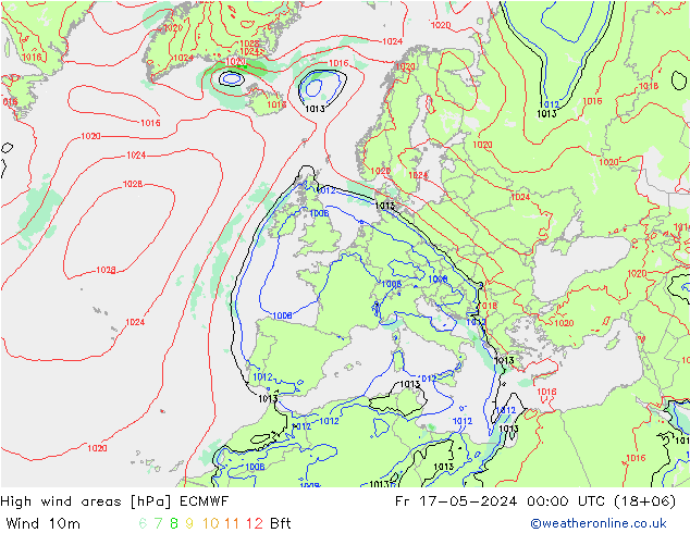 yüksek rüzgarlı alanlar ECMWF Cu 17.05.2024 00 UTC