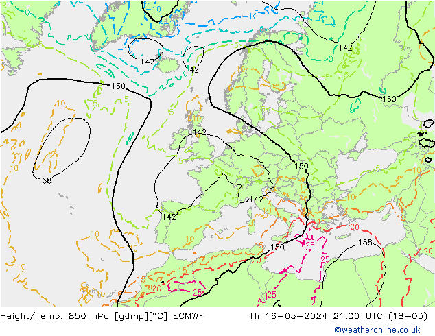 Height/Temp. 850 hPa ECMWF Čt 16.05.2024 21 UTC