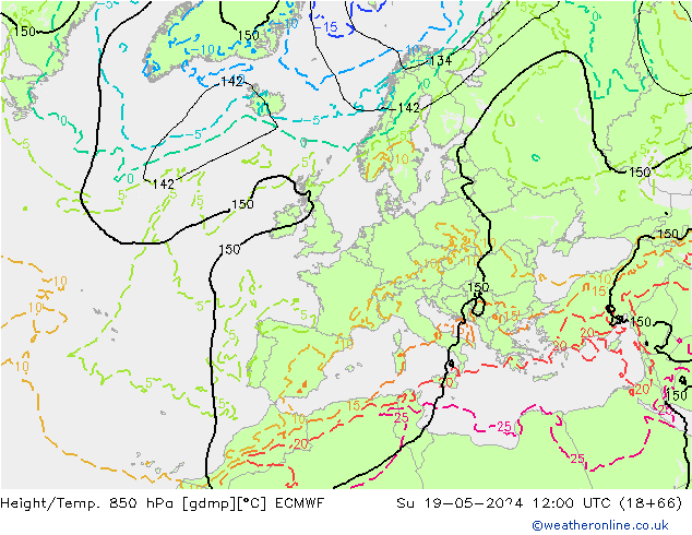 Height/Temp. 850 hPa ECMWF Su 19.05.2024 12 UTC