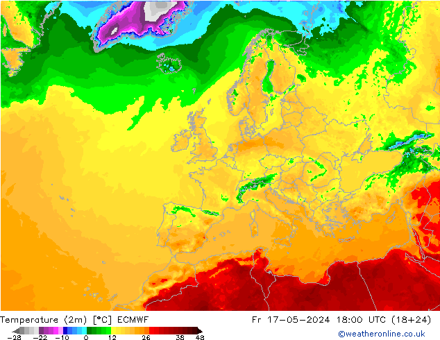 température (2m) ECMWF ven 17.05.2024 18 UTC
