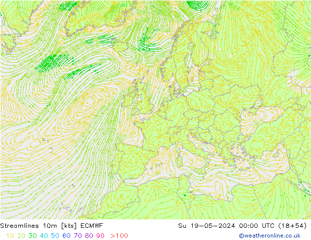 Rüzgar 10m ECMWF Paz 19.05.2024 00 UTC
