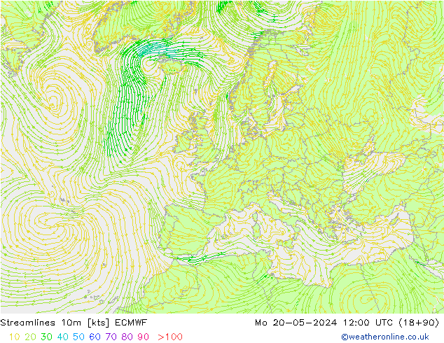 Stroomlijn 10m ECMWF ma 20.05.2024 12 UTC