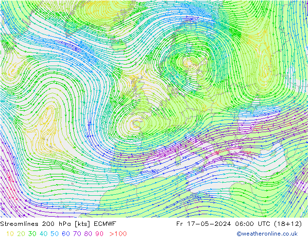 Rüzgar 200 hPa ECMWF Cu 17.05.2024 06 UTC
