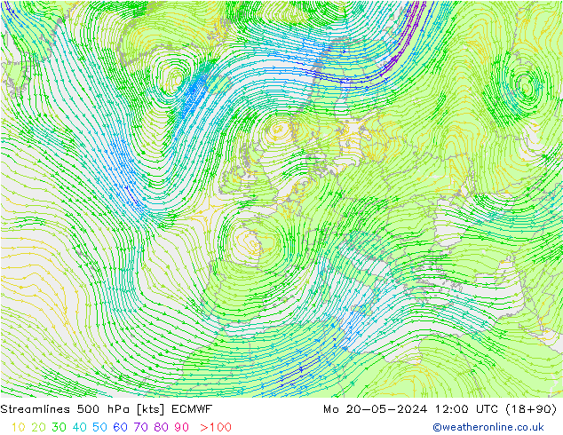 Rüzgar 500 hPa ECMWF Pzt 20.05.2024 12 UTC