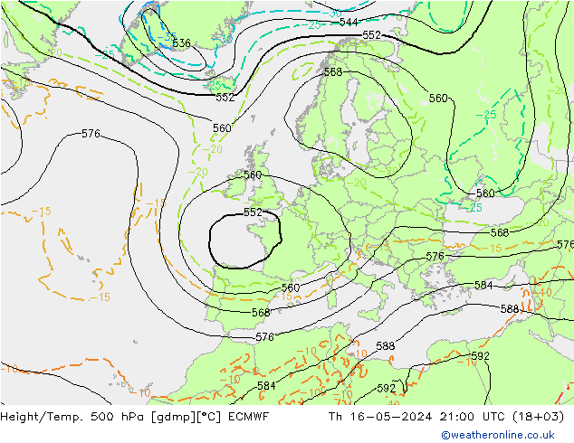 Hoogte/Temp. 500 hPa ECMWF do 16.05.2024 21 UTC