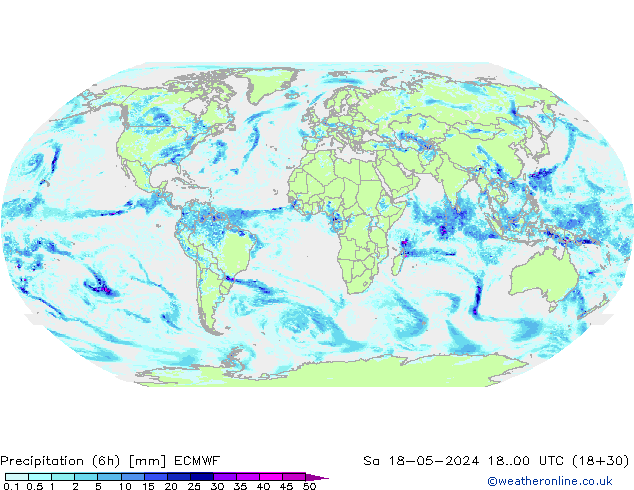 Precipitación (6h) ECMWF sáb 18.05.2024 00 UTC