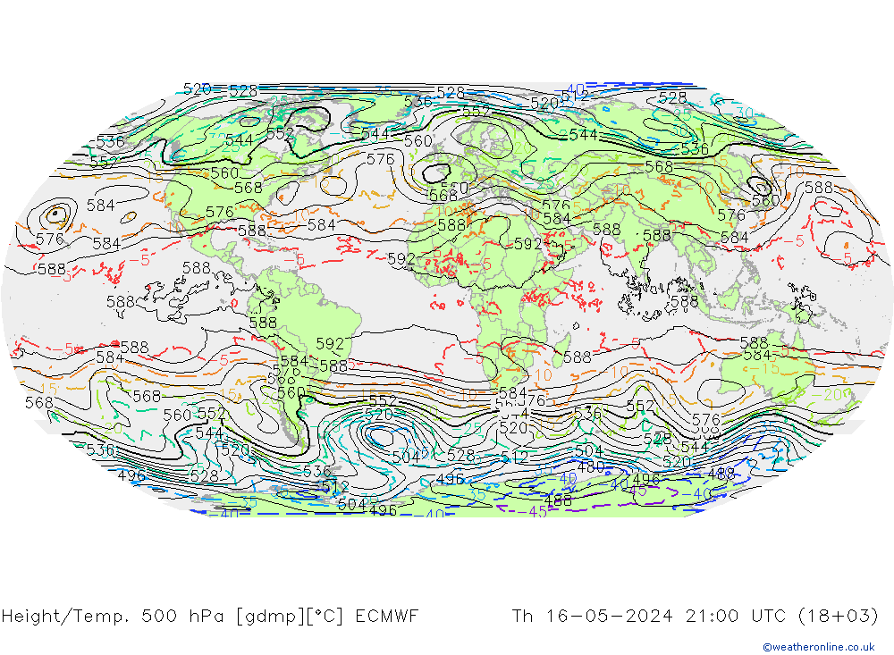 Height/Temp. 500 гПа ECMWF чт 16.05.2024 21 UTC