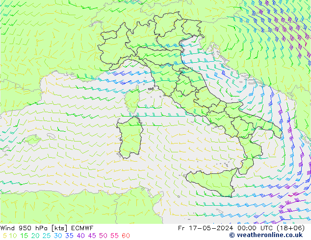 Wind 950 hPa ECMWF Fr 17.05.2024 00 UTC
