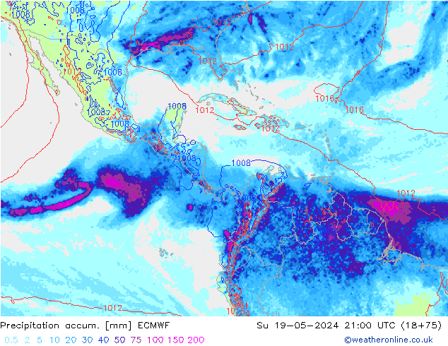 Precipitation accum. ECMWF Dom 19.05.2024 21 UTC