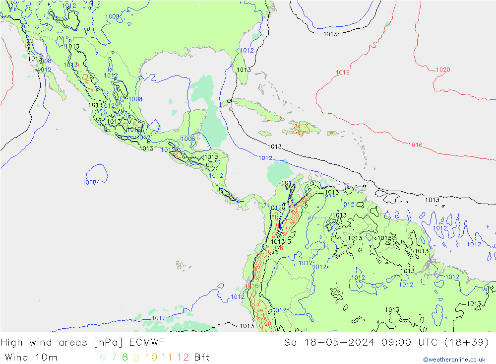 High wind areas ECMWF Sa 18.05.2024 09 UTC