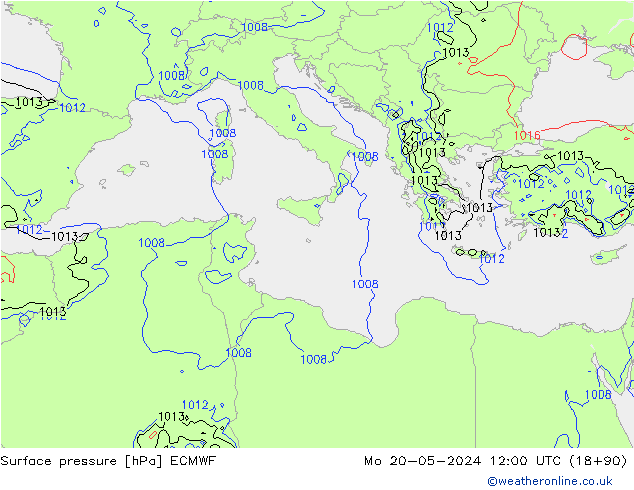 Atmosférický tlak ECMWF Po 20.05.2024 12 UTC