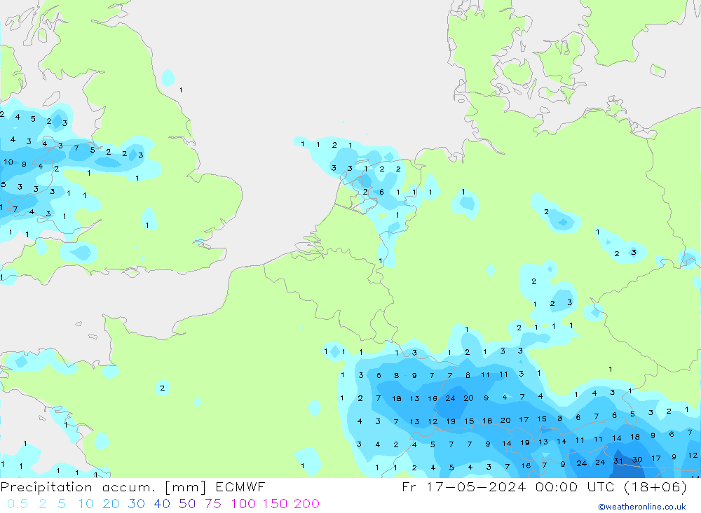 Precipitation accum. ECMWF Sex 17.05.2024 00 UTC