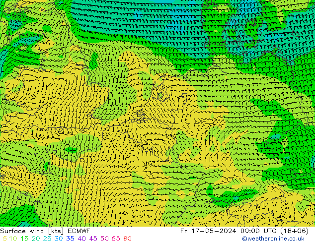 Surface wind ECMWF Pá 17.05.2024 00 UTC