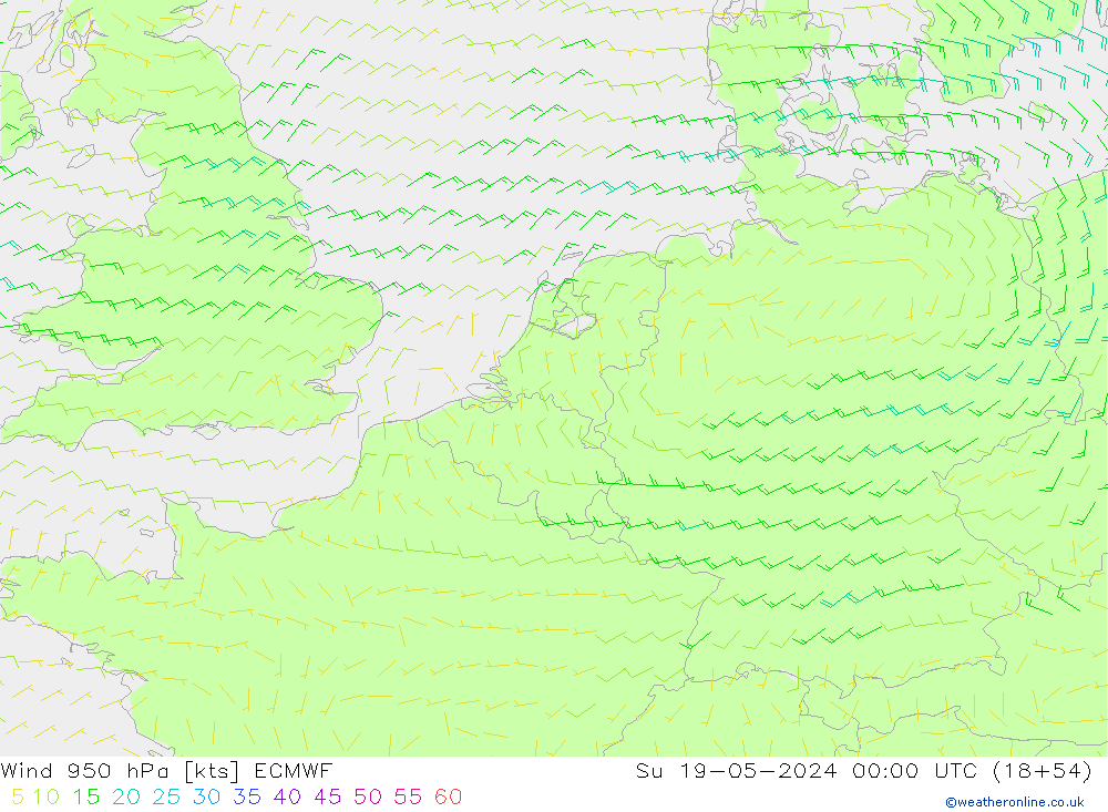 Wind 950 hPa ECMWF zo 19.05.2024 00 UTC
