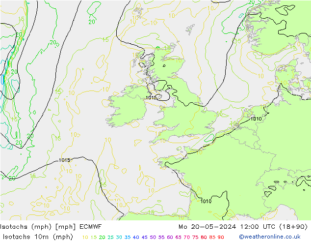 Isotachs (mph) ECMWF Mo 20.05.2024 12 UTC
