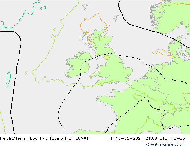 Hoogte/Temp. 850 hPa ECMWF do 16.05.2024 21 UTC