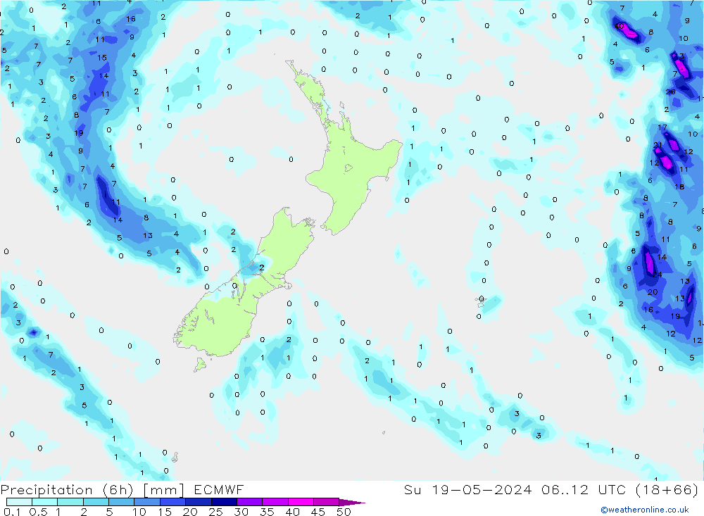 Precipitation (6h) ECMWF Su 19.05.2024 12 UTC