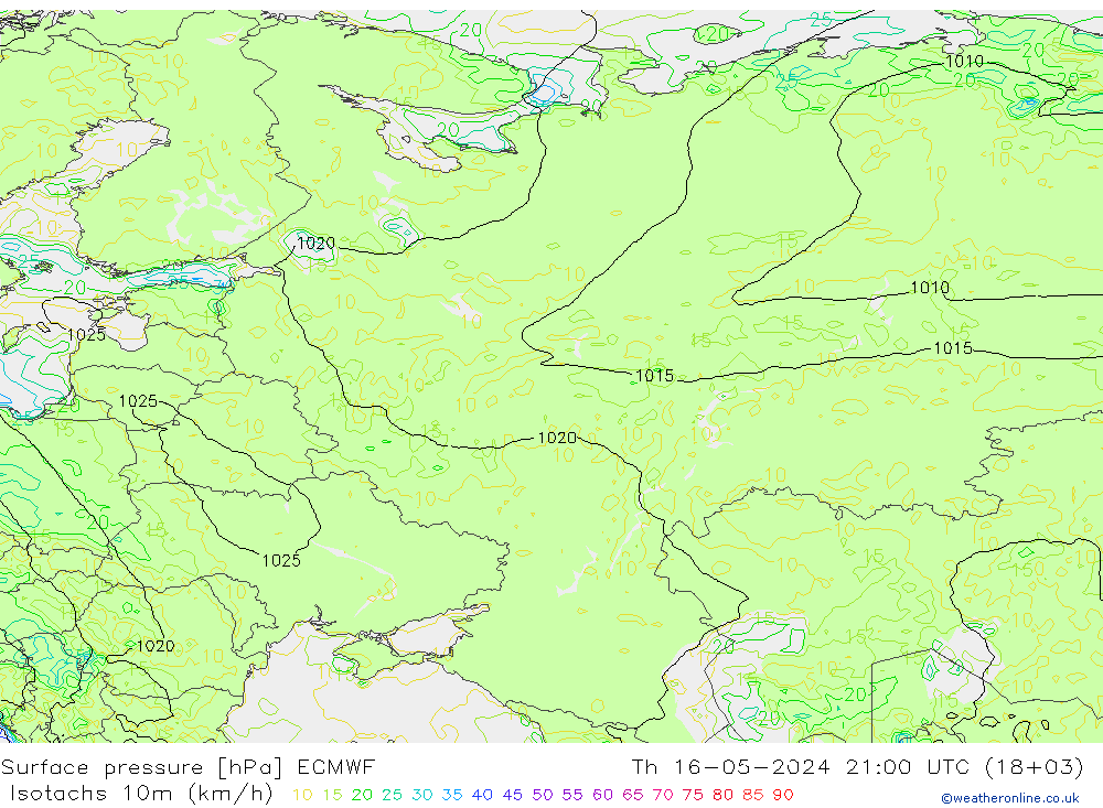 Eşrüzgar Hızları (km/sa) ECMWF Per 16.05.2024 21 UTC