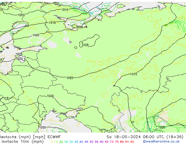 Isotaca (mph) ECMWF sáb 18.05.2024 06 UTC