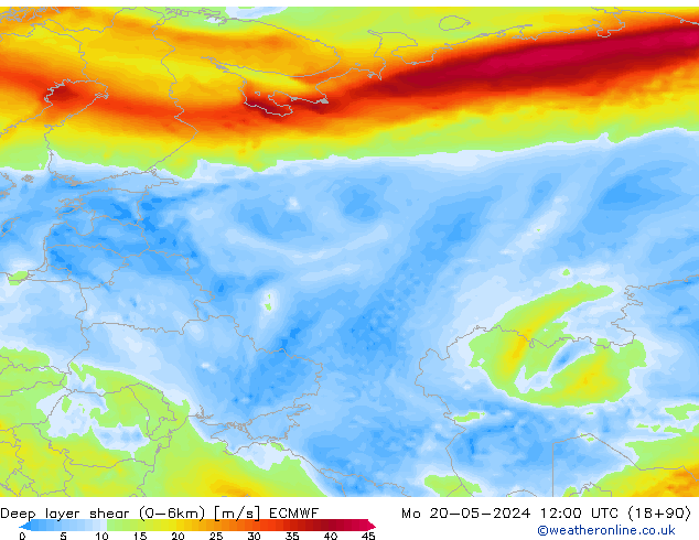 Deep layer shear (0-6km) ECMWF Seg 20.05.2024 12 UTC