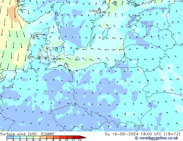 Vent 10 m (bft) ECMWF dim 19.05.2024 18 UTC