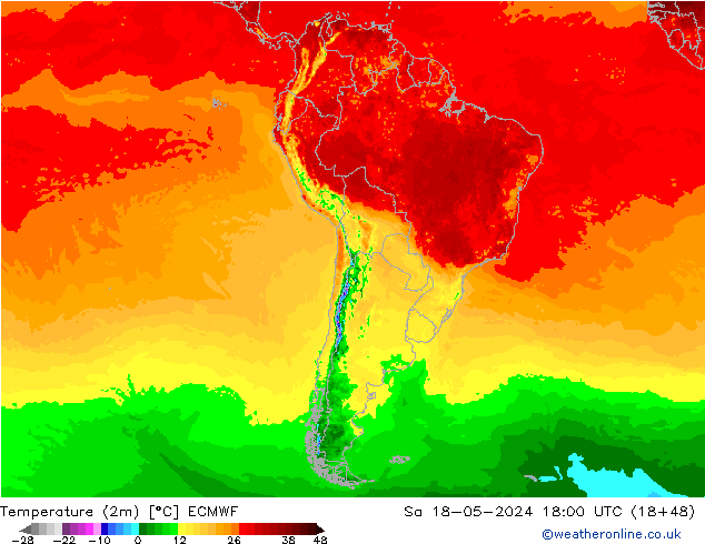 température (2m) ECMWF sam 18.05.2024 18 UTC