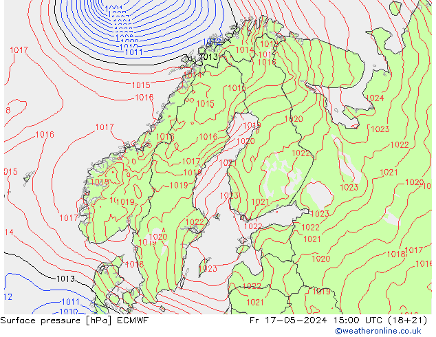 Bodendruck ECMWF Fr 17.05.2024 15 UTC