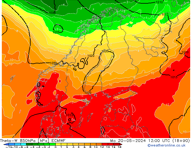 Theta-W 850hPa ECMWF ma 20.05.2024 12 UTC