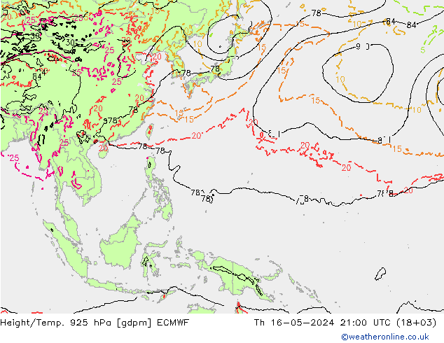 Height/Temp. 925 hPa ECMWF Qui 16.05.2024 21 UTC