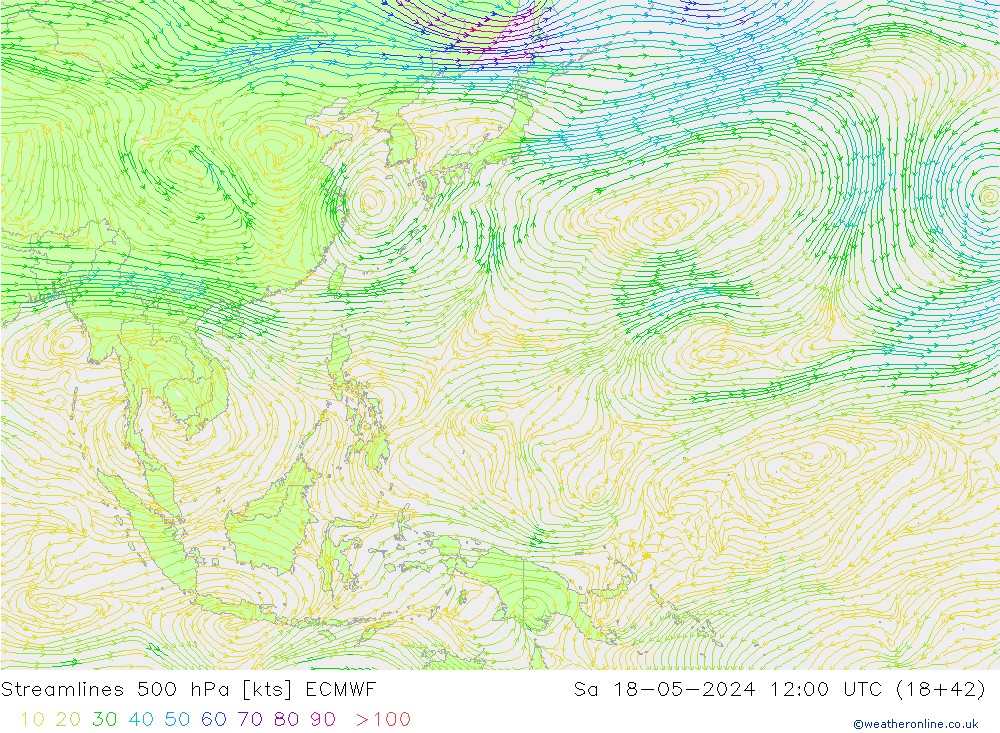ветер 500 гПа ECMWF сб 18.05.2024 12 UTC