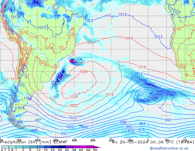 Neerslag 6h/Wind 10m/950 ECMWF ma 20.05.2024 06 UTC