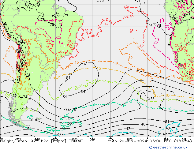 Hoogte/Temp. 925 hPa ECMWF ma 20.05.2024 06 UTC