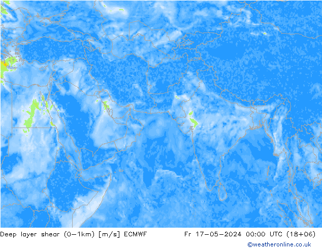 Deep layer shear (0-1km) ECMWF Fr 17.05.2024 00 UTC