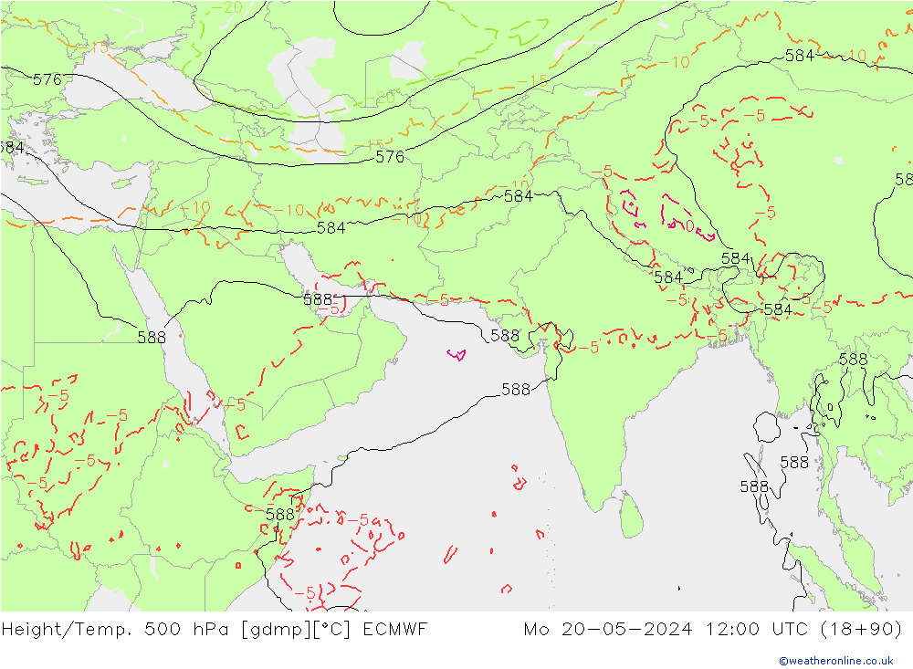 Height/Temp. 500 hPa ECMWF lun 20.05.2024 12 UTC
