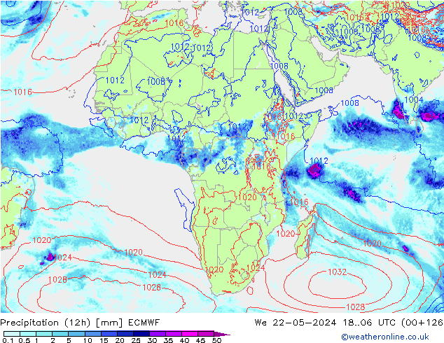 Yağış (12h) ECMWF Çar 22.05.2024 06 UTC