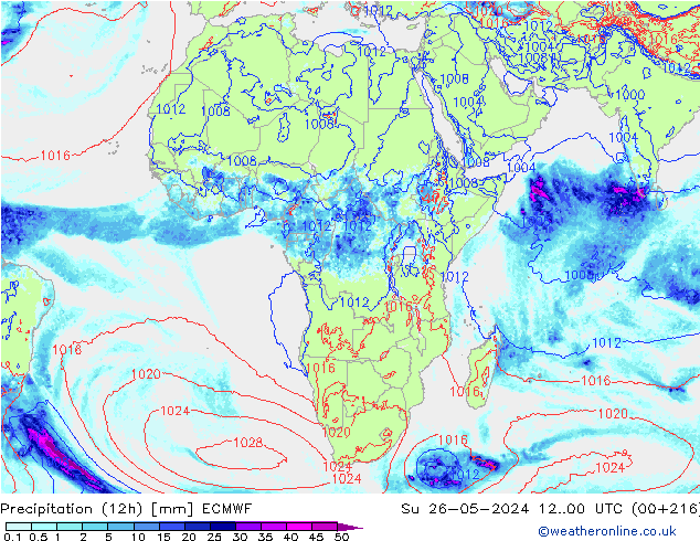 Precipitação (12h) ECMWF Dom 26.05.2024 00 UTC