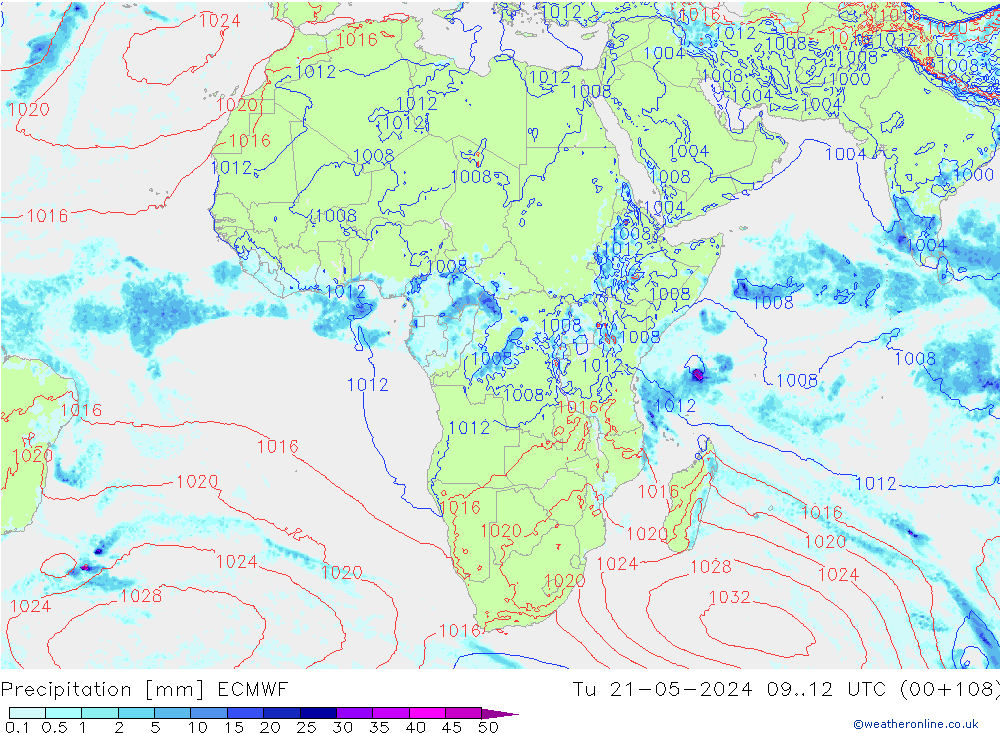 Srážky ECMWF Út 21.05.2024 12 UTC