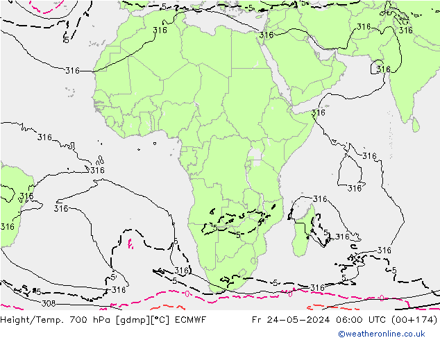 Geop./Temp. 700 hPa ECMWF vie 24.05.2024 06 UTC