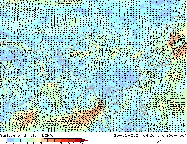 Surface wind (bft) ECMWF Th 23.05.2024 06 UTC